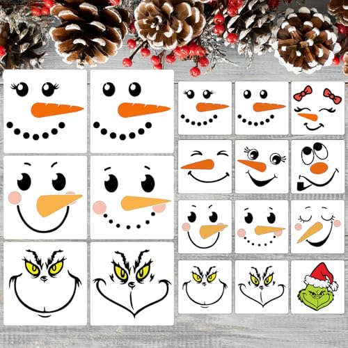 Snowman Face Stencils Christmas Stencils for Crafts Reusable Xmas Holiday Stencil for Painting on Wood Window T-Shirts Fabrics Decor CH