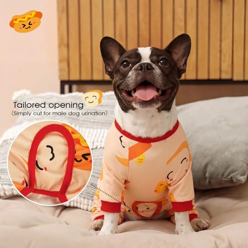 Image of BRKURLEG Soft Dog Pajama, Dog Recovery Suit, Orange, S | Long Sleeve Prevent Shedding, Anti-Licking wounds, Pet Onesie Cute & Stretchy Puppy Jumpsuit Pjs for Small to Large Breeds