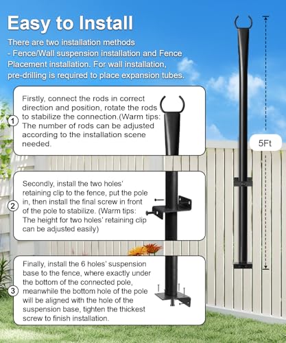 Postes de luz para cubierta exterior resistentes de 5 pies con clips de fijación pack de 6 7
