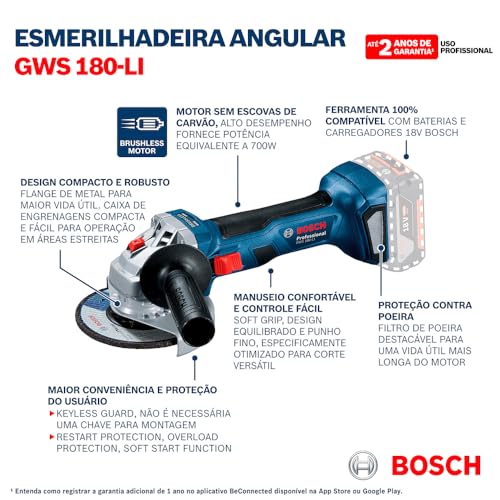 Bosch Esmerilhadeira GWS 180-LI Brushless 18V Sem bateria