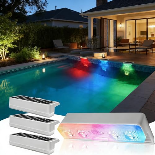 Alinkey Solar Pool Lights for Above Ground Pool IP68 Waterproof, 12 Color Changing Modes Solar Powered LED Lights for Inground Pool, Stairs, Steps, Patio, Backyard Fence & Yard Decoration