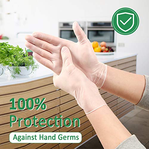 Camfosy Disposable Gloves, Cooking Gloves Food Prep Gloves Cleaning Plastic Gloves Sanitary Non Latex Powder Free Large Kitchen Vinyl Gloves Barber Supplies Hand Germ Protection Box of 100 White XS