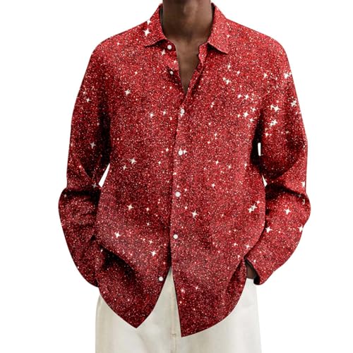 Camisa hippie para hombre, disfraz de carnaval estampado, vintage, cómodo, para fiesta de disfraces, discoteca, fiebre, suelto, retro, para adultos, rosso, S