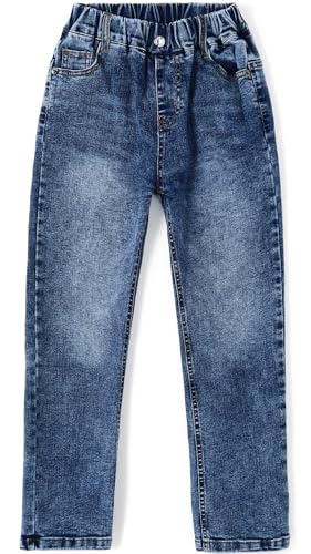 KIDSCOOL SPACE Girls Slim Fit Pull On Jeans,Ribbed Waistband Stretch Denim Pants