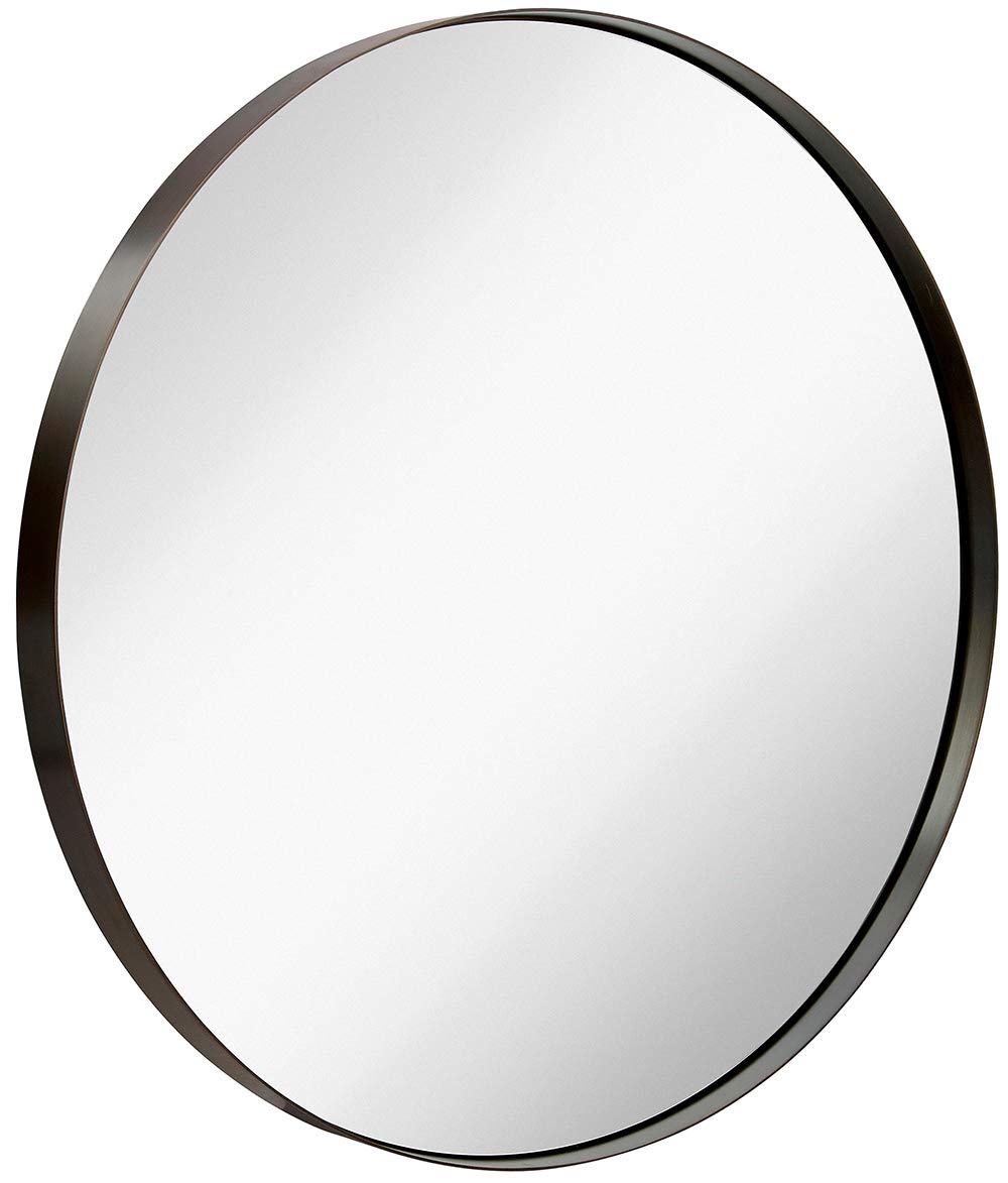 Hamilton HillsLarge 30 Inch Round Bathroom Mirror Brushed Bronze Metal Frame - Contemporary Circle Wall Mirror for Home Decor - Premium Vanity Mirror for Bedroom and Living Room Walls