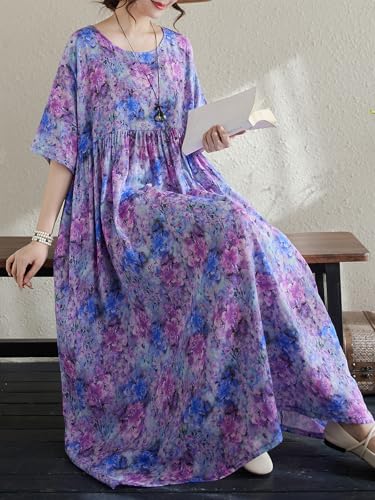 Image of Oversized Dress for Women Flowy Boho Plus Size Dresses Floral Print