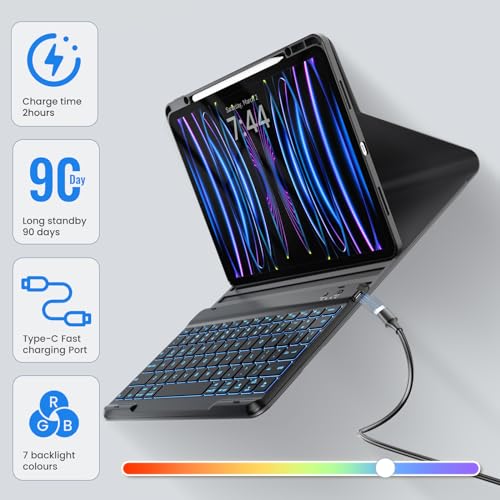 Image of OYEEICE Keyboard Case for iPad Air 13-inch (M2) 2024 | Pro 12.9-inch 6th /5th /4th /3rd Gen 2022, 360 Rotatable, 7-Colors Backlit Wireless Keyboard
