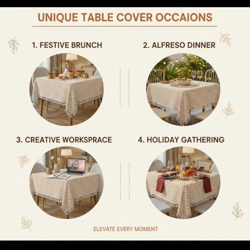 Image of Amazon Brand - Umi Microfiber Cotton Table Cloth Pack of 2 for 4-Seater Dining Table | 45 x 60 Inch Rectangular Printed Table Cover with Tassels | Washable, Durable,Reusable Dining Table Cover