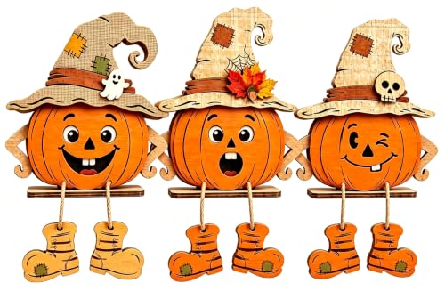AYWVRBST 3 Pack Wooden Halloween Pumpkin Tabletop Figurines - image 1