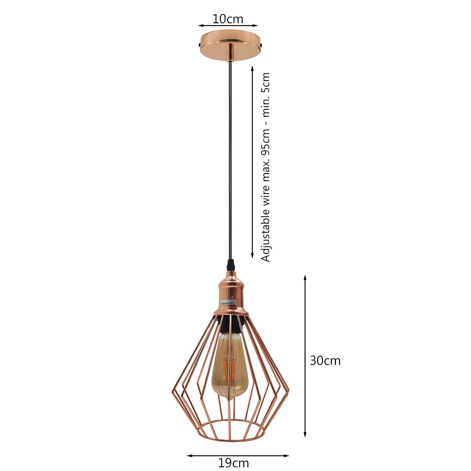 LEDSone 3-Wege-Deckenleuchte Im Retro-Design – Roségold, 3x95 Cm Verstellbare Kabel, E27 Fassungen