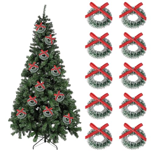 Happyyami Mini Christmas Sisal Wreaths Miniature: 24pcs Artificial Christmas Wreath with Bow 3cm Dollhouse Embellishments for Christmas Crafts and Decoration