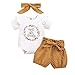Bonfor 3 Piezas Conjunto Ropa Bebe Niña 0-3 Meses Verano Algodon Mono “Isn'T She Lovely” + Pantalón Corto a Lunares + Banda de Pelo para 0-18 Meses Recien Nacido Niño (Amarillo, 0-3 Meses)