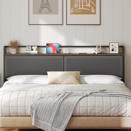 Upholstered King Headboard with Charging & Storage