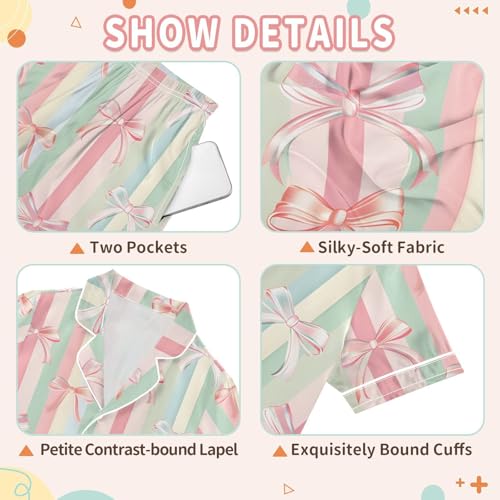 Pink Bows Stripes Pajamas Set Summer Button Down Sleepwear Pjs Sets Comfy Loungewear3