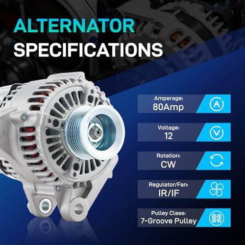 Image of New Alternator Compatible with 2002 2003 Toyota Camry 02 03 Solara 2.4L, 2001-2005 RAV4 Base 2.0L 2.4L, 2005 RAV4 L Sport Manual Trans, 13958N 102211-2120 27060-0H010 400-52105