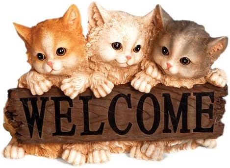 Cute Kitten Trio Welcome Sign Statue, 13-inch