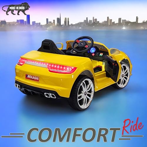 Image of MEKASHI Premium Electric Ride on Cars for Kids with Long Wheel Base, 1-7yrs (Glossy Yellow, MKS002)