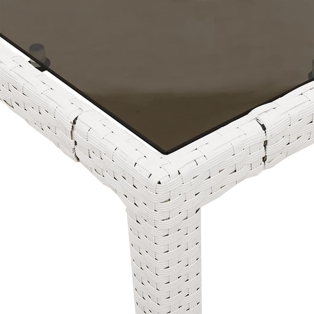 Tavolo da Giardino in Polyrattan e Vetro 150x90x75 cm Bianco | Tavolo da pranzo per esterno, ideale per arredare il terrazzo o cortile con stile moderno e facilità di pulizia.