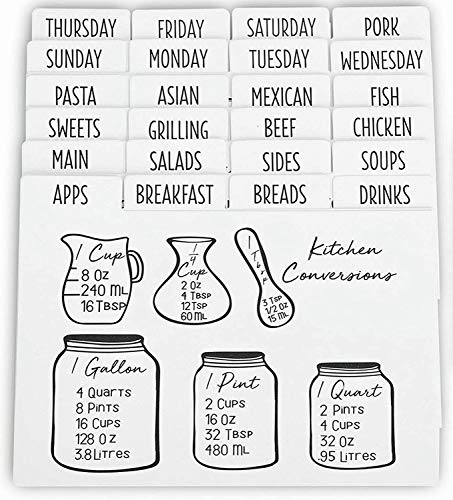Outshine Premium White Recipe Card Dividers 4x6 with Tabs (Set of 24) | Recipe Box Dividers Made of Thick Cardstock | Includes 28 Adhesive Labels and Printed Cooking Tips | Ideal Kitchen Gift