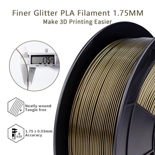 Image of ZIRO Mystical Series Filament, 3D Printer Filament 1.75mm, Shiny Sparkle PLA with Ultra Finer and Denser Glitter, Twinkling PLA1kg /2.2lbs Spool, Fit Most FDM 3D Printers, Midnight Gold