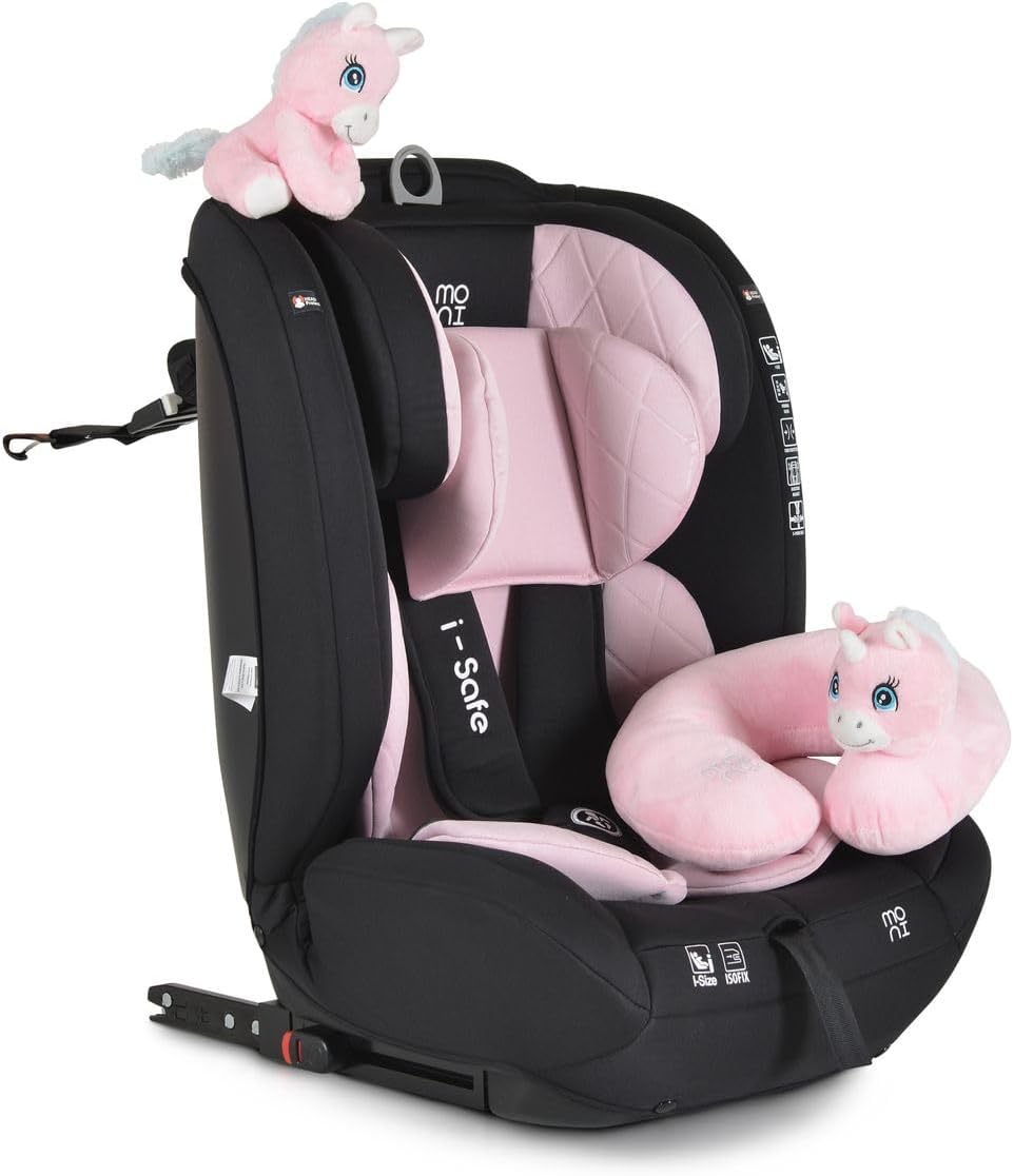 Close-up of the 5-point harness and buckle on the Moni i-Size i-Safe Car Seat