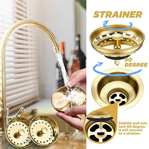 Filtro de desagüe para fregadero de cocina en acero inoxidable dorado, pack 2 piezas miniatura 4