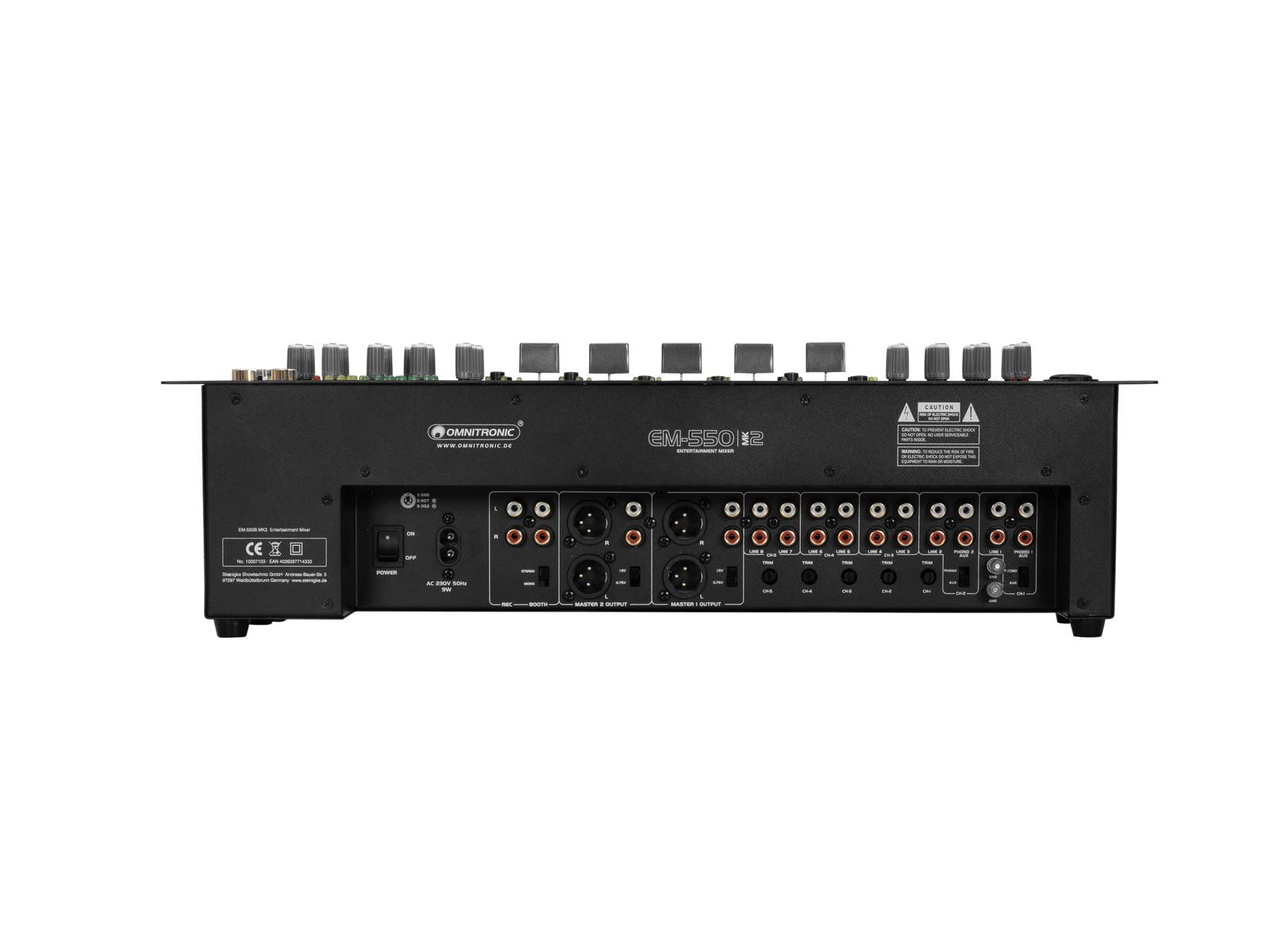 OMNITRONIC EM-550B MK2 Entertainment-Mixer | Multifunktionaler 5+2-Kanal-Installationsmixer, Schwarz