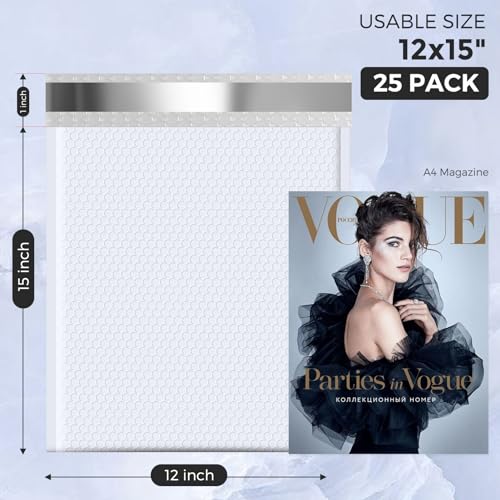 Image of Metronic Large Bubble Mailers 12x15 Inch 120PC Padded Envelopes White | Waterproof Bubble Envelopes Opaque Cushioning Bubble Mailer for Shipping Clothes, Books, Jewelry, Makeup Supplies