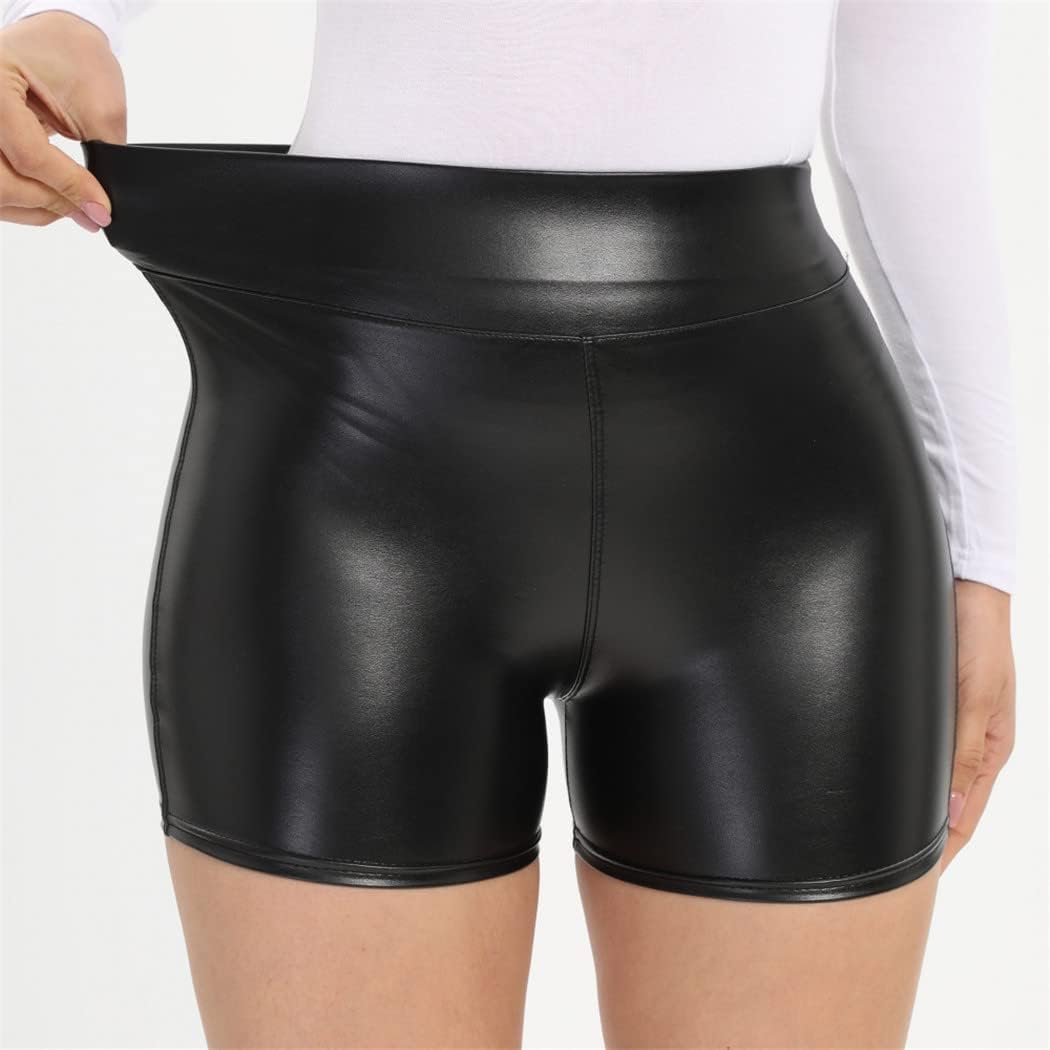 Summer Sexy Black PU Leather Shorts Skinny Elastic High Waist Short Pants Women Faux Leather Goth Leggings