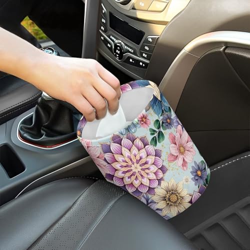 Image of Boho Car Trash Bag, Car Trash Can - Cute, Portable, Collapsible for Back Seat, Floor, or Hanging Headrest Waste Basket