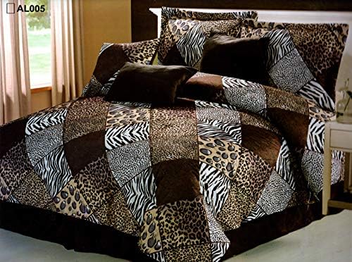 Grand Linen - Juego de edredón de safari tamaño King de 7 piezas - Cebra, jirafa, leopardo, tigre, etc. - Ropa de cama con estampado de múltiples