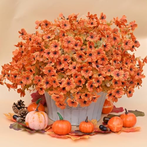 Artificial Fall Flowers for Outdoor Indoor Garden Home Decoration, 12 Bundles Faux Flower Daisy with Eucalyptus UV Resistant for Front Door Porch Patio Yard Balcony Autumn Decor