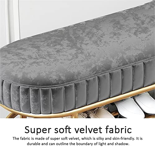 Banc à chaussures en velours avec étagère en métal pour entrée moderne - 8