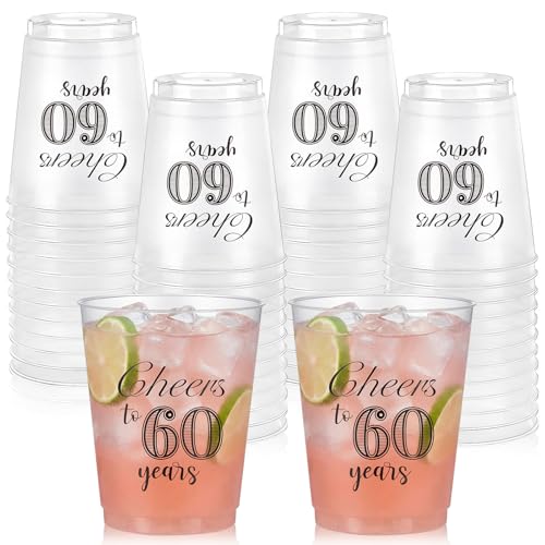 Acellegic 50 Pack 60th Birthday Frost Cups 12 oz Cheers to 60 Years Birthday Decorations Disposable Clear Plastic Cups for Women Men Cold Drinks Wedding Anniversary Party Favors