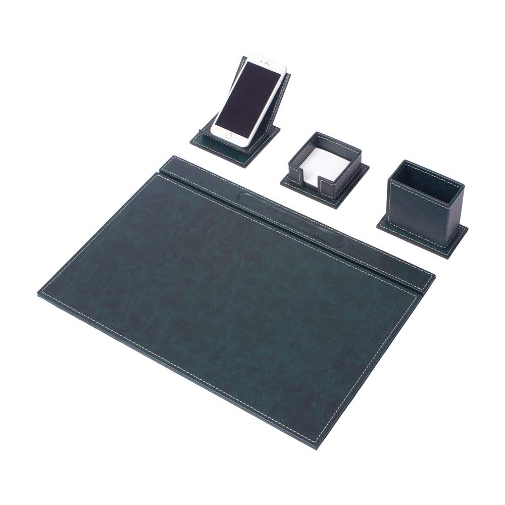 Leder-Schreibtisch-Set – Heimbüro-Zubehör – Schreibtischzubehör – Leder-Schreibtisch-Set – Bürotisch-Arbeitstisch-Zubehör – Schreibtisch-Organizer – 4 Zubehörteile (Green)