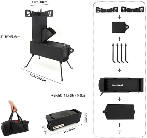 Miniatura 7 de Estufa de cohete portátil plegable de leña para acampar para cocinar al aire libre, picnic, barbacoa, caza, pesca, estufa de cohete de bolsillo de