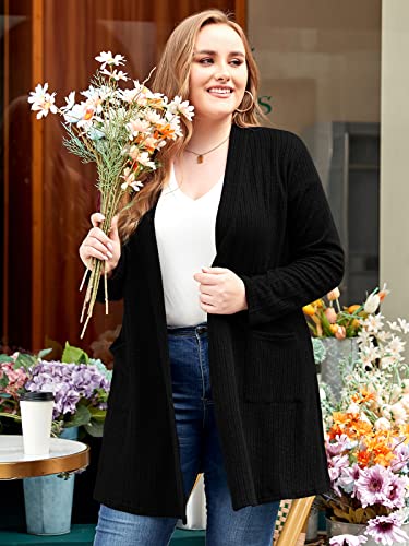 LARACE Open Front Knit Cardigan Sweaters for Women Plus Size Long Sleeve Tops with Pockets Lightweight for Winter2