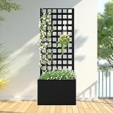 FENCY Metal Planter Box with Trellis, Planter Trellis for Climbing Plants Vegetable Vines, Trellis with Planter Box & Privacy Screen, Raised Garden Bed with Drainage Holes (23.6' L x 63' H/Lattice)