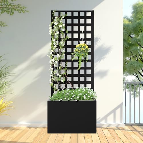 FENCY Metal Planter Box with Trellis, Planter Trellis for Climbing
