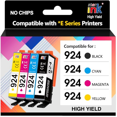 Starink 924   Cartuchos de Tinta Compatibles con HP 924 924e para HP OfficeJet 8120e 8122e 8124e 8125e pour OfficeJet Pro 8130e 8132e 8134e 8138e 8139e (4 Unidades, Sin Chip)