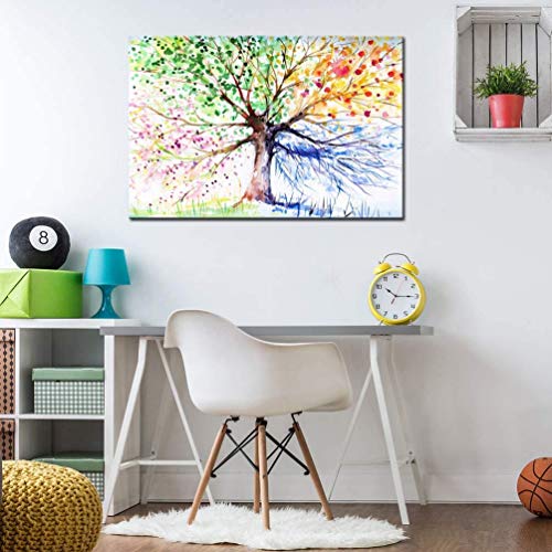Biuteawal - Colorful Seasons Tree Of Life Canvas Print Paintings Wall Art Modern Landscape Abstract Tree Artwork For Living Room Bedroom Home Kids Room Decoration Framed Ready To Hang #TOP2