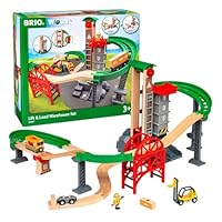 BRIO World Lift & Load Warehouse Set - 32-Piece Wood Train Set - Works with All Wooden Railway Sets - Includes 4-Level Elevator, Vehicles, Tracks & Full Station - MESH Accredited for Ages 3+