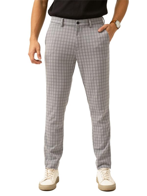 Image of The Pant Project Luxury PV Stretchable Casual Checks Pant for Men | Stylish Slim Fit Men's Wear Trousers for Office or Party