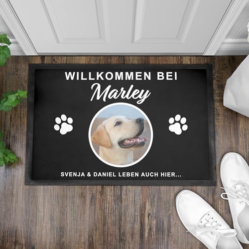 DEL MÀ Unique & Personal Fußmatte Hund personalisiert Einweihungsgeschenk Wohnung Hunde Geschenk zum Einzug ins Haus Fußabtreter Haustür Schmutzfangmatte für Innen 60x40 cm (1 Hund)