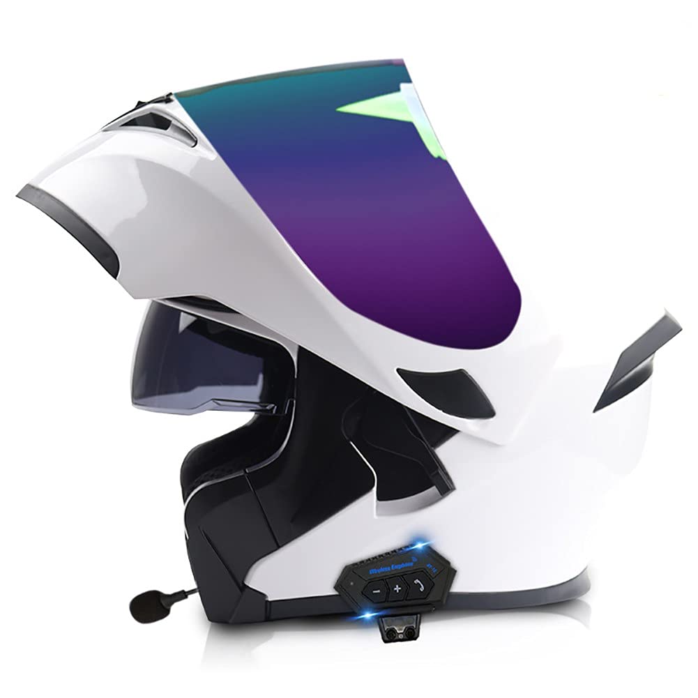 Casco Moto Modular con Doble Anti Niebla Visera,Bluetooth Integrado Casco de Motocicleta con Micrófono Incorporado ECE Homologado Full Face Ligero para Hombres Mujeres 57-64CM