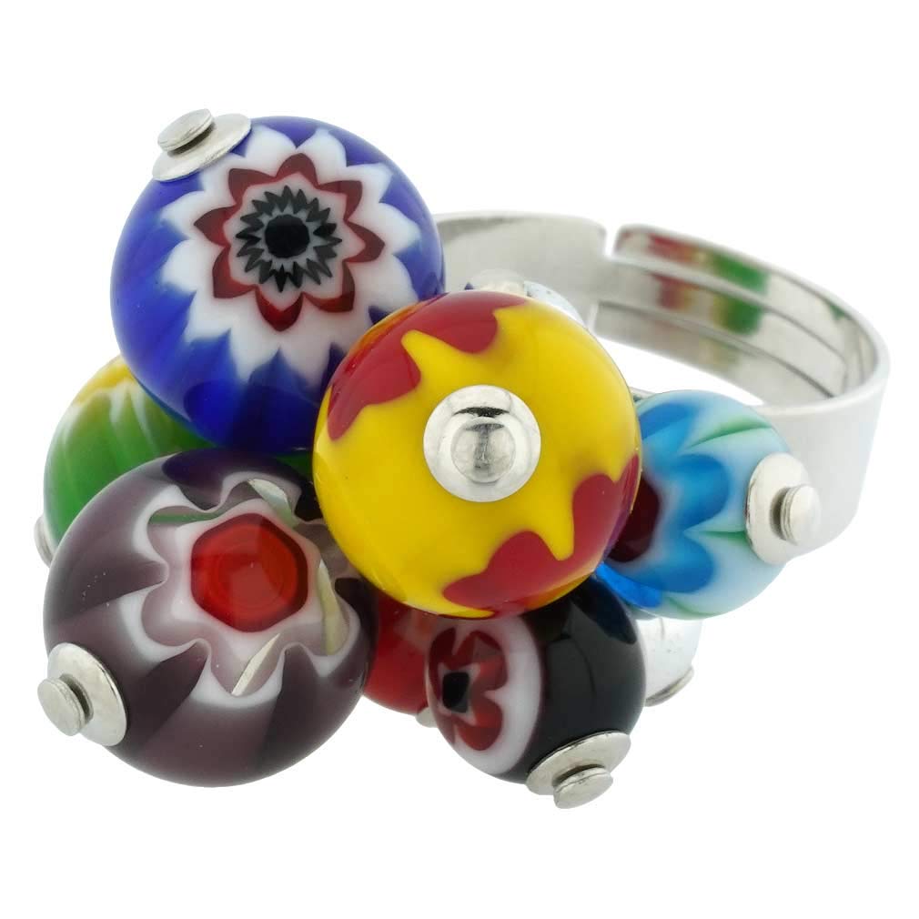 Bague Ancienne Millefiori Murano Venise – Verre De Couleur – Taille 54