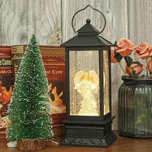 Image of Eldnacele Angel Singing Snow Globe Lantern with 6 Hour Timer | Battery Operated USB Powered, Spinning Water Swirling Glitter Snow Globe Lamp, Holiday Indoor Decoration Christmas Gift