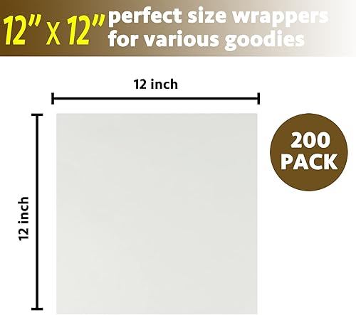 Miniatura 5 de CAMKYDE Deli Paper Sheets 12" X 12" 200PK, papel de regalo ecológico a prueba de grasa para sándwich (blanco)