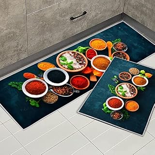 XIAOBUDIAN Kitchen Mat Rug Set of 2, Non-Slip Kitchen Rug Absorbent and Grease Absorbing Kitchen Rug Set Suitable for Kitchen Using.(Style G, 40x120cm+40x60cm)