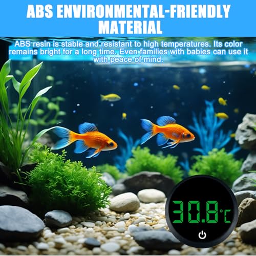 2 Stück Mini Aquarium Thermometer Digital, Kabelloses Kleben-On Aquarienthermometer Digital mit LED-Anzeige, Touch Screen, 0-60°C Hochpräzisions-Temperatursensor für Süßwasse-Meeresaquarien